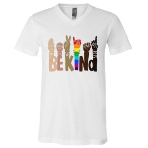 Be Kind Sign Language LGBT Anti-Racism Kindness Raise Hand V-Neck T-Shirt