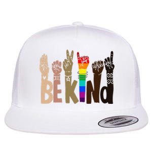 Be Kind Sign Language LGBT Anti-Racism Kindness Raise Hand Flat Bill Trucker Hat