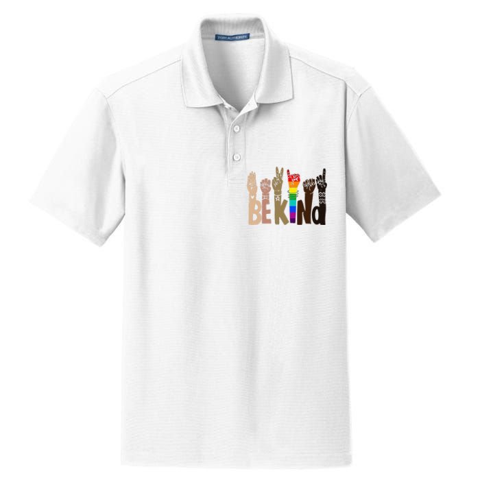 Be Kind Sign Language LGBT Anti-Racism Kindness Raise Hand Dry Zone Grid Polo