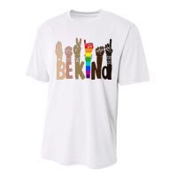 Be Kind Sign Language LGBT Anti-Racism Kindness Raise Hand Performance Sprint T-Shirt