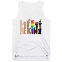 Be Kind Sign Language LGBT Anti-Racism Kindness Raise Hand Tank Top