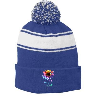 Be Kind Sunflower Autism Awareness Be Kind Autism Gift Stripe Pom Pom Beanie