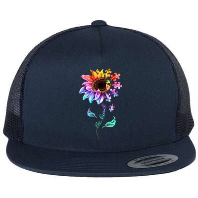 Be Kind Sunflower Autism Awareness Be Kind Autism Gift Flat Bill Trucker Hat