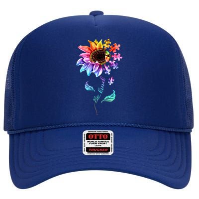 Be Kind Sunflower Autism Awareness Be Kind Autism Gift High Crown Mesh Back Trucker Hat