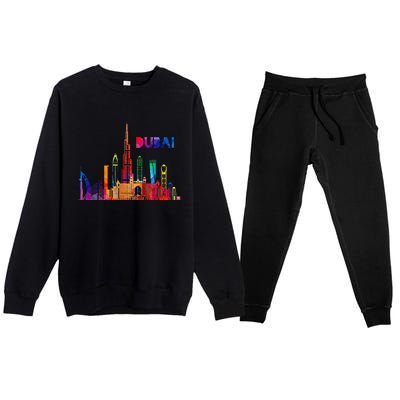 Burj Khalifa Skyscraper Royalty Dubai Uae Premium Crewneck Sweatsuit Set