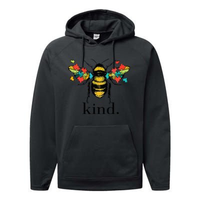 Bee Kind Support Autism Awareness Kindness Day Retro Classic Performance Fleece Hoodie