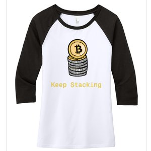 Bitcoin Keep Stacking Women's Tri-Blend 3/4-Sleeve Raglan Shirt