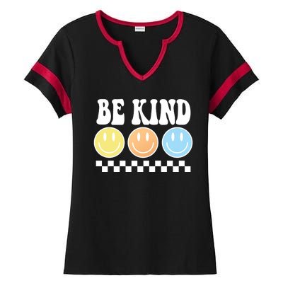 Be Kind Smiley Retro Ladies Halftime Notch Neck Tee