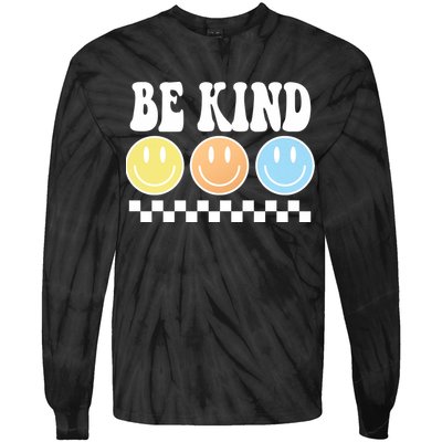 Be Kind Smiley Retro Tie-Dye Long Sleeve Shirt