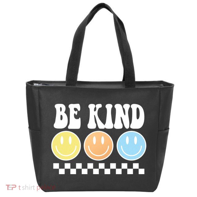Be Kind Smiley Retro Zip Tote Bag