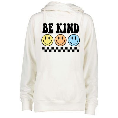 Be Kind Smiley Retro Womens Funnel Neck Pullover Hood