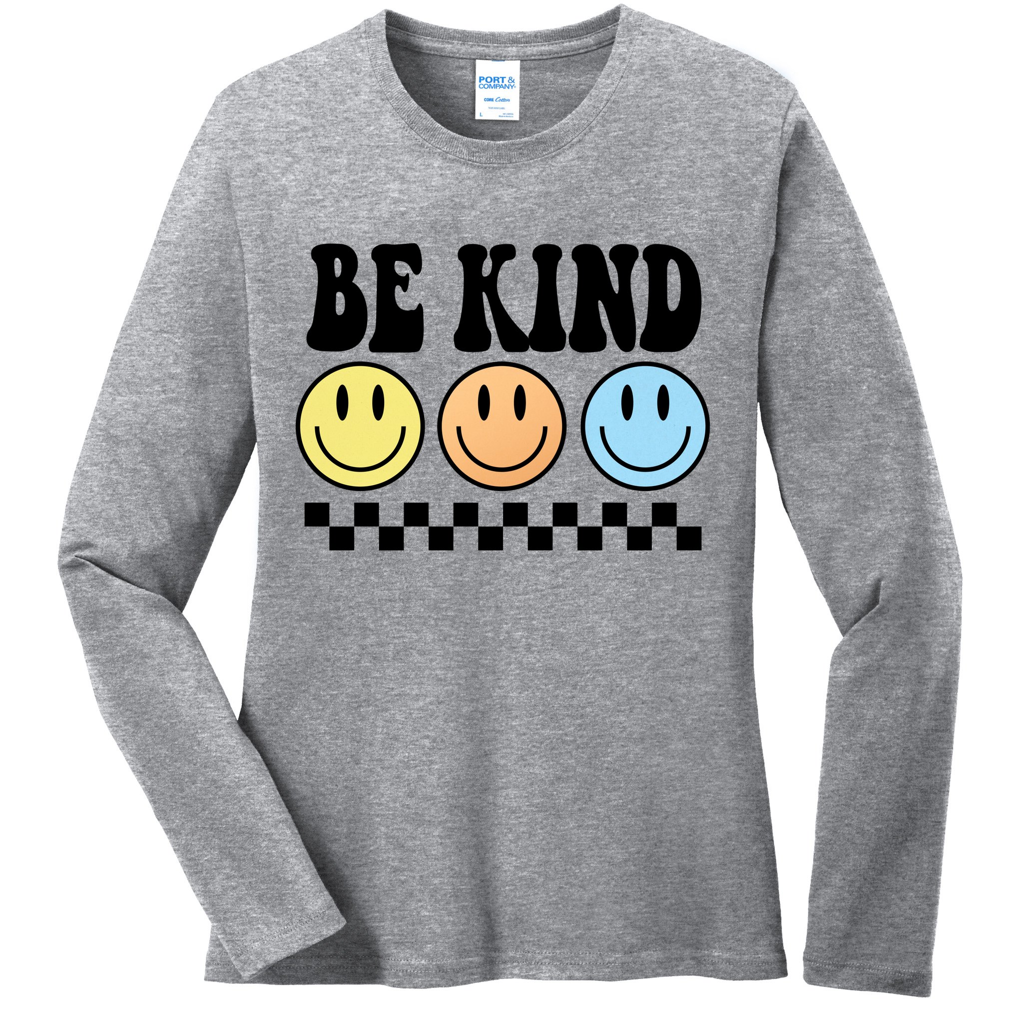 Be Kind Smiley Retro Ladies Long Sleeve Shirt