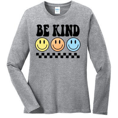 Be Kind Smiley Retro Ladies Long Sleeve Shirt