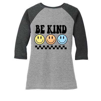 Be Kind Smiley Retro Women's Tri-Blend 3/4-Sleeve Raglan Shirt