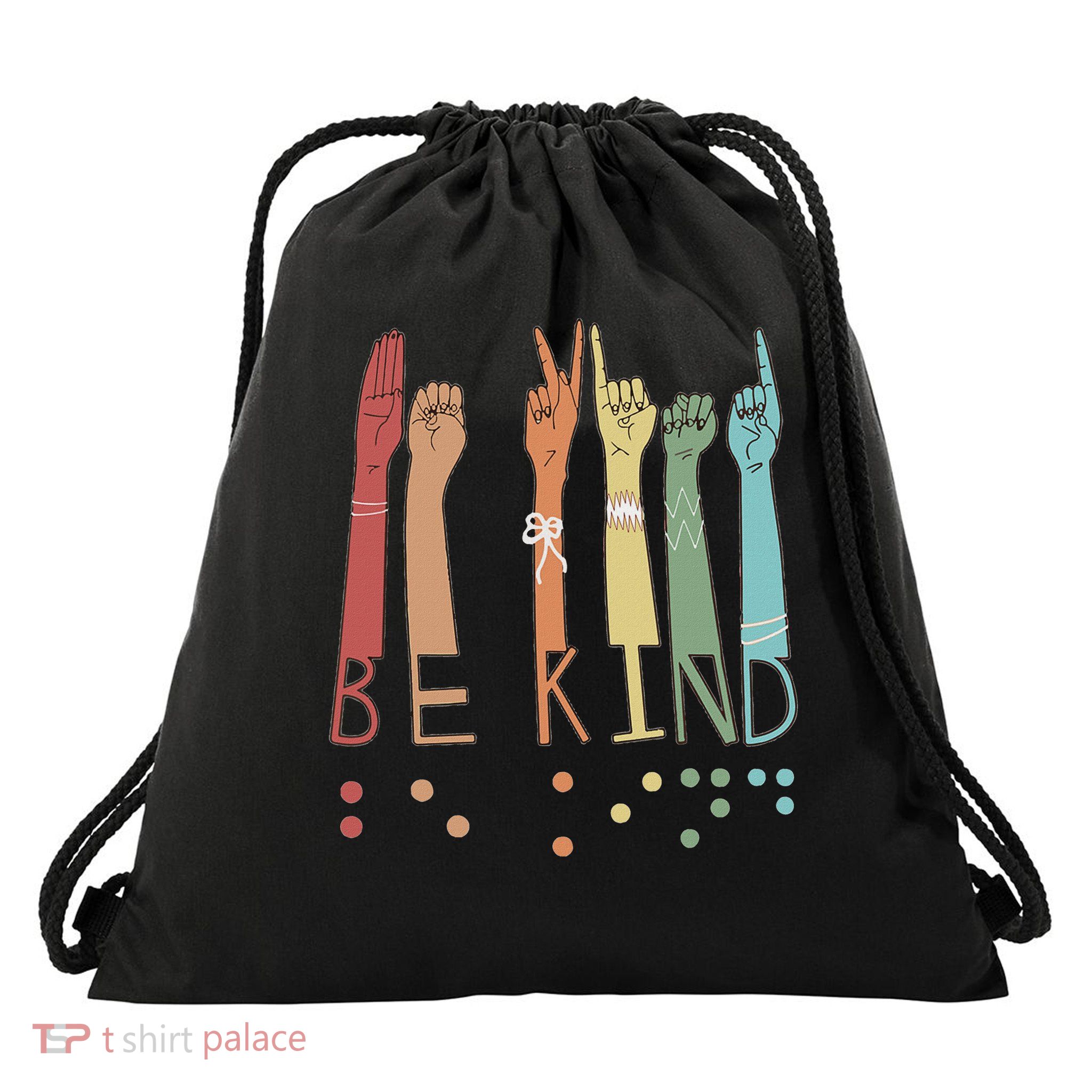 Be Kind Sign Braille Language Visually Impaired Awareness Drawstring Bag