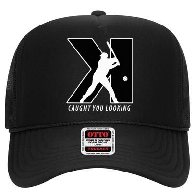 Backwards K Strikeout Looking Baseball Softball Pitching High Crown Mesh Back Trucker Hat