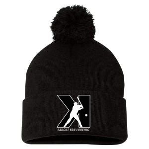 Backwards K Strikeout Looking Baseball Softball Pitching Pom Pom 12in Knit Beanie