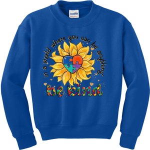 Be Kind Sunflower Autism Mom Dad Wo Kid Autism Awareness Kids Sweatshirt