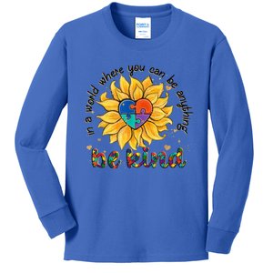 Be Kind Sunflower Autism Mom Dad Wo Kid Autism Awareness Kids Long Sleeve Shirt