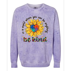 Be Kind Sunflower Autism Mom Dad Women Autism Awareness Colorblast Crewneck Sweatshirt