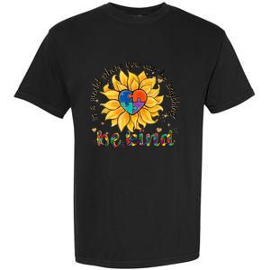 Be Kind Sunflower Autism Mom Dad Women Autism Awareness Garment-Dyed Heavyweight T-Shirt