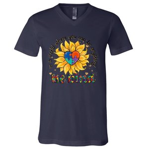 Be Kind Sunflower Autism Mom Dad Women Autism Awareness V-Neck T-Shirt