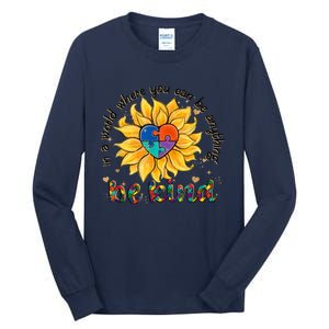 Be Kind Sunflower Autism Mom Dad Women Autism Awareness Tall Long Sleeve T-Shirt