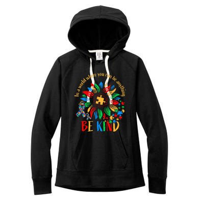 Be Kind Sunflower Autism It's Ok To Be Different Mom Autism Women's Fleece Hoodie