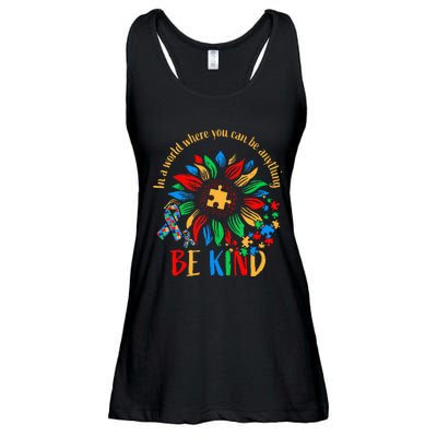 Be Kind Sunflower Autism It's Ok To Be Different Mom Autism Ladies Essential Flowy Tank