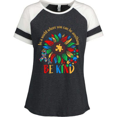 Be Kind Sunflower Autism It's Ok To Be Different Mom Autism Enza Ladies Jersey Colorblock Tee