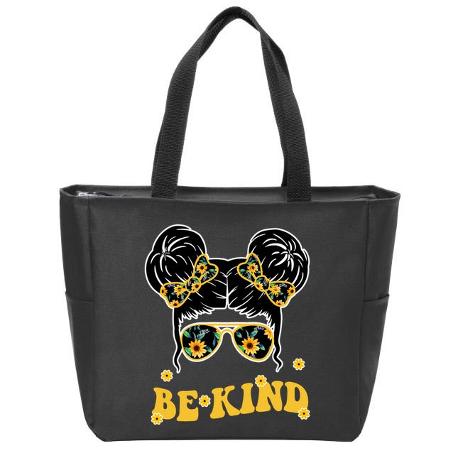 Be Kind Sunflower Hair Bun Spring Zip Tote Bag