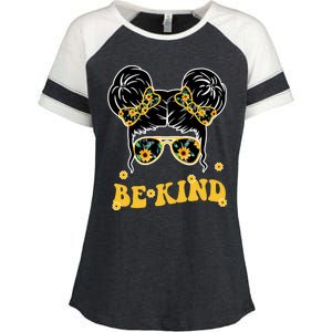 Be Kind Sunflower Hair Bun Spring Enza Ladies Jersey Colorblock Tee