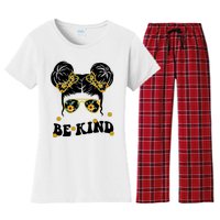 Be Kind Sunflower Hair Bun Spring Women's Flannel Pajama Set