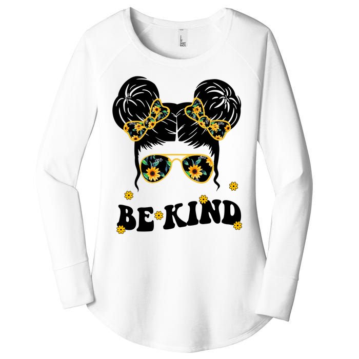 Be Kind Sunflower Hair Bun Spring Women's Perfect Tri Tunic Long Sleeve Shirt