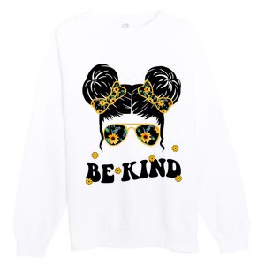 Be Kind Sunflower Hair Bun Spring Premium Crewneck Sweatshirt