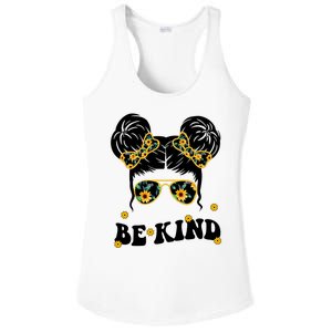 Be Kind Sunflower Hair Bun Spring Ladies PosiCharge Competitor Racerback Tank