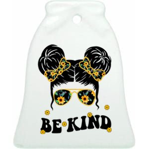 Be Kind Sunflower Hair Bun Spring Ceramic Bell Ornament