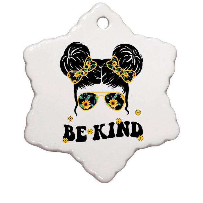 Be Kind Sunflower Hair Bun Spring Ceramic Star Ornament