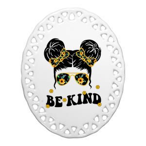 Be Kind Sunflower Hair Bun Spring Ceramic Oval Ornament