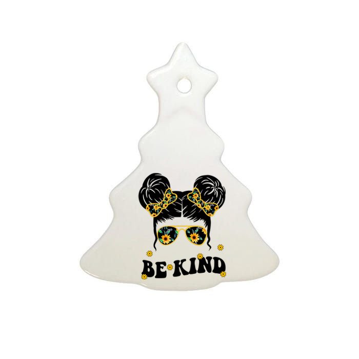 Be Kind Sunflower Hair Bun Spring Ceramic Tree Ornament