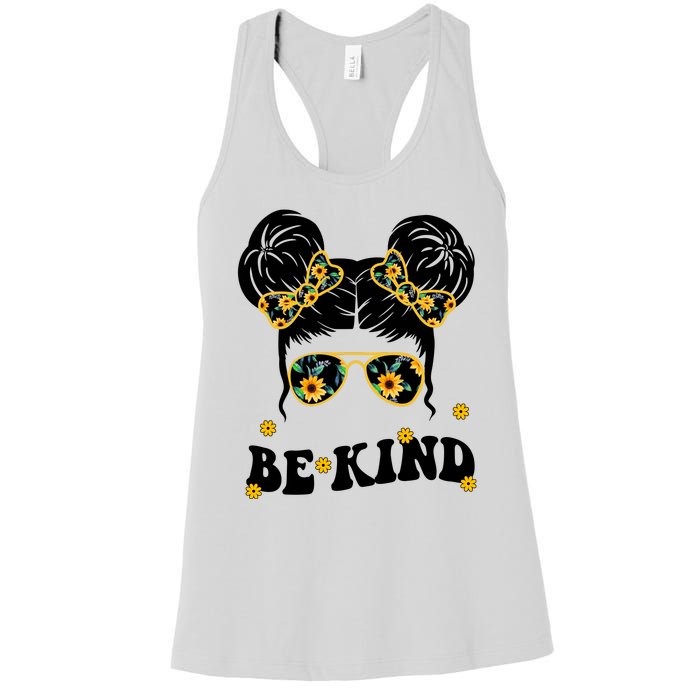 Be Kind Sunflower Hair Bun Spring Women's Racerback Tank