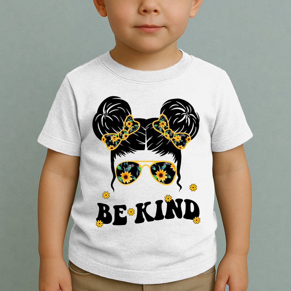 Be Kind Sunflower Hair Bun Spring Toddler T-Shirt