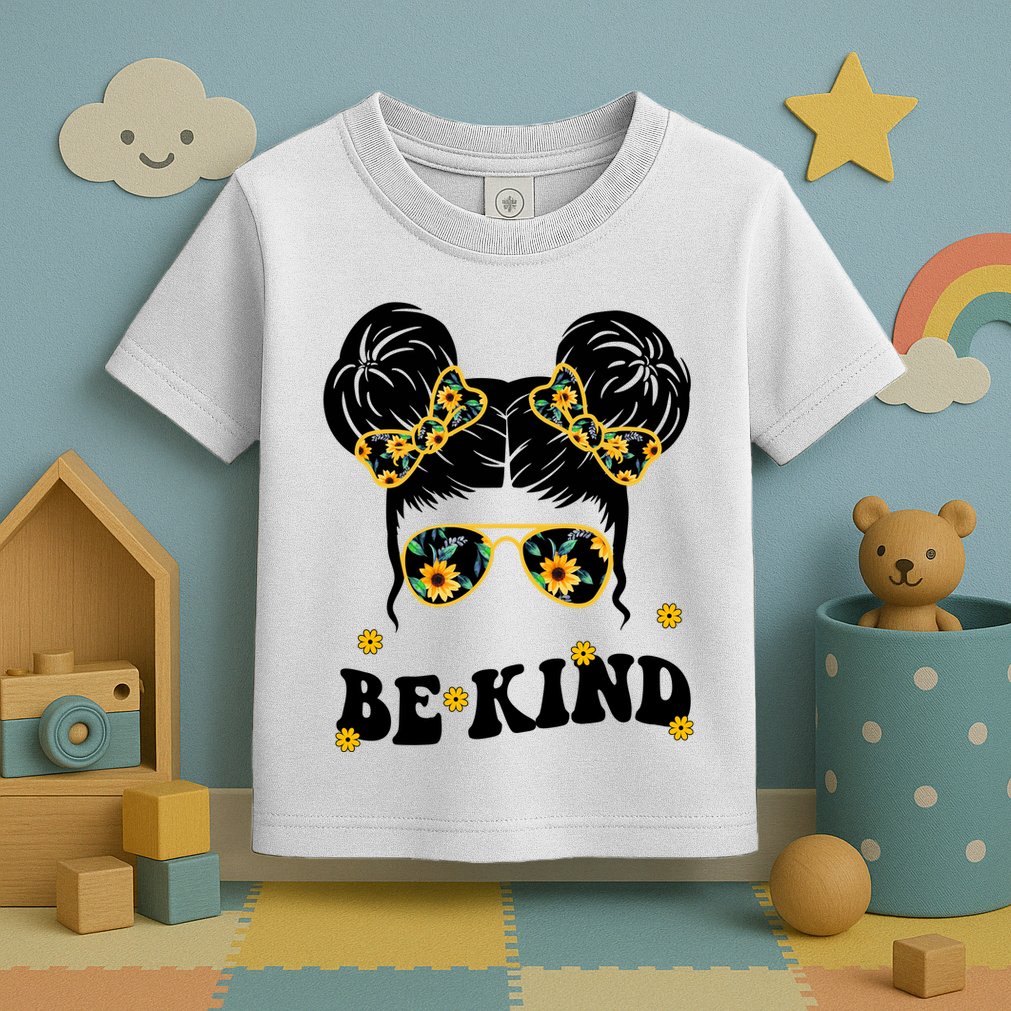 Be Kind Sunflower Hair Bun Spring Toddler T-Shirt