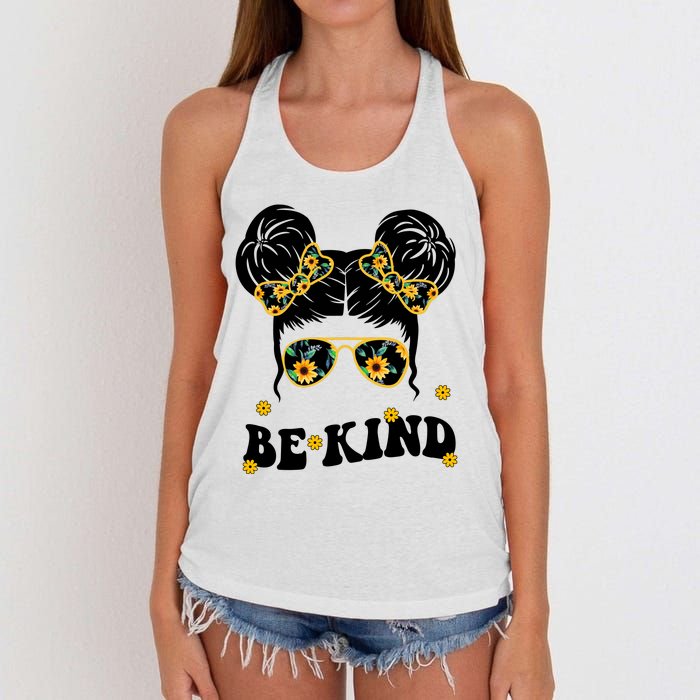 Be Kind Sunflower Hair Bun Spring Women's Knotted Racerback Tank