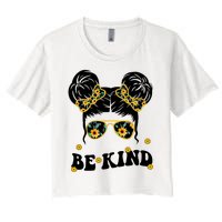 Be Kind Sunflower Hair Bun Spring Women's Crop Top Tee