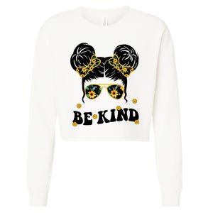 Be Kind Sunflower Hair Bun Spring Cropped Pullover Crew