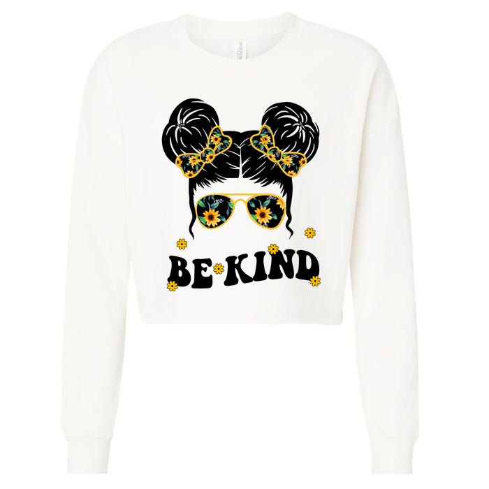 Be Kind Sunflower Hair Bun Spring Cropped Pullover Crew