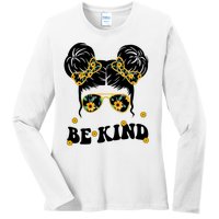 Be Kind Sunflower Hair Bun Spring Ladies Long Sleeve Shirt