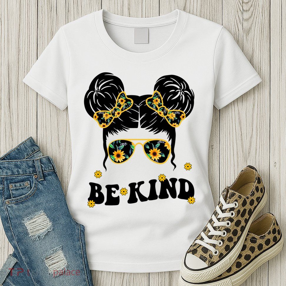 Be Kind Sunflower Hair Bun Spring Womens T-Shirt