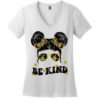 Be Kind Sunflower Hair Bun Spring Women's V-Neck T-Shirt